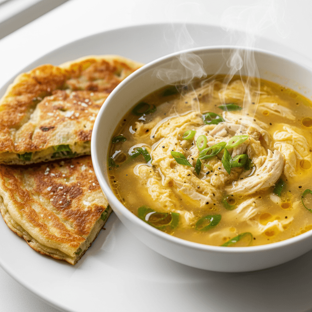 Korean-Style Egg Drop Soup with Scallion Pancakes